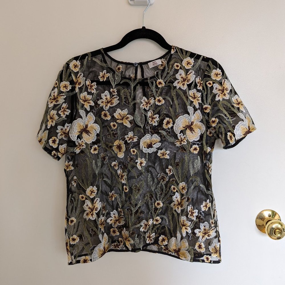 Little Moon Hoya black mesh floral tshirt